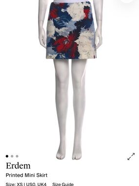 ERDEM Navy, Red & Cream Floral Printed Mini Skirt